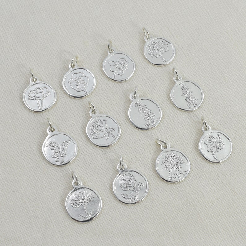 Sterling Silver Birth Month Flower Charms and Pendants, Personalized Bracelet and Necklace Charms for Fingerprint and Handwriting Jewelry image 5