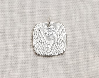 Custom Silver Rounded Square Fingerprint Pendant, Personalized Fingerprint Jewelry, Memorial Keepsake Gift for Men, Women, Mom, Dad