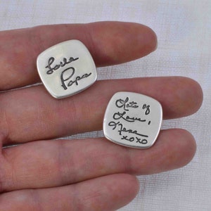 Silver Rounded Square Cufflinks Engraved With Your Actual Handwriting, Custom Personalized Wedding Accessory Gift for Groom image 2