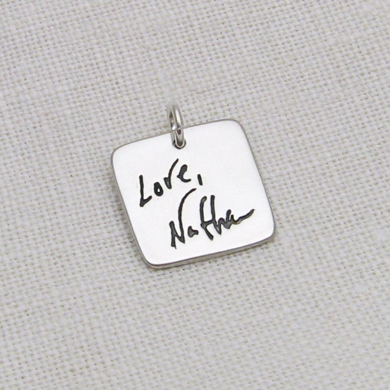 Handwriting Jewelry, Square Handwriting Pendant, Silver Personalized Jewelry, Signature Jewelry, Memorial Jewelry, Custom Handwriting Charm image 2