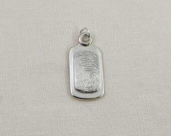 Fingerprint Dimensional Layered Dog Tag Pendant: Sterling Silver Personalized Memorial Jewelry