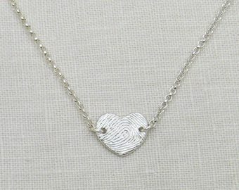 Silver Heart Fingerprint Necklace, Custom Fingerprint Jewelry, Personalized Fingerprint Necklace, In Memory Of, Wedding Jewelry, Bereavement