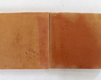 7-Saltillo Tiles with Animal Paw Prints (Natural), Mexican Clay Terracotta Floor Tile, 11.5"x11.5" (Shipping Included) (Read Description!!)