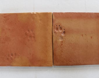 6-Saltillo Tiles with Animal Paw Prints (Natural), Mexican Clay Terracotta Floor Tile, 11.5"x11.5" (Shipping Included) (Read Description!!)