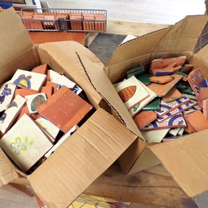 For Art Projects: Various Colorful Chipped & Broken Tiles, Mixed Box of Mexican Clay Deco Tile (Shipping Included) (Please Read Description)