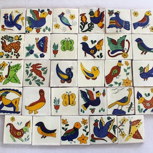 20-Animal Series 4x4 Talavera Decorative Handmade/Painted Mexican Clay Tile, Bird, Butterfly (Shipping Included) (Please Read Description)