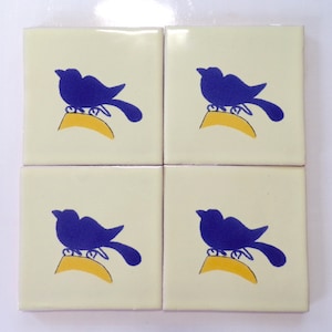 25-T41 4x4 Talavera Blue Bird W/Yellow Decorative Handmade/Painted Mexican Clay Tile (Shipping Included) (Read Description) (Discontinued)