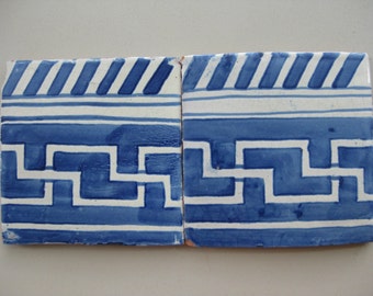 15-T106 6x6 Decorative Talavera Hand Made/Painted Mexican Clay Tile in Blue/White (Shipping Included) (Please Read Description)