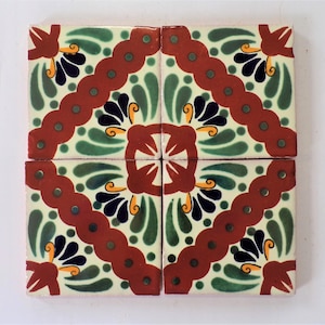 25-T104 (JL) 4x4 Decorative Talavera Hand Made, Hand Painted Mexican Clay Tile (Shipping Included) (Please Read Description) (New)
