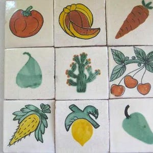 27-4x4 Fruits & Vegetables Talavera Handmade/Handpainted Mexican Clay Tile (Shipping Included) (Please Read Description)
