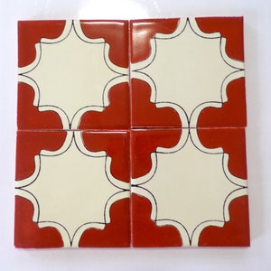25-T21 4x4 Talavera Decorative Handmade/Painted Mexican Clay Tile in Terracotta/White (Shipping Included) (Read Description) (Discontinued)