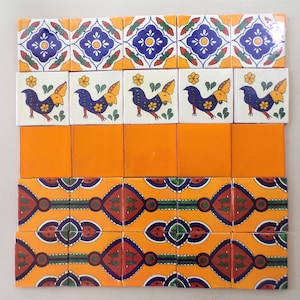 25-Mixed Box of 4x4 Talavera Handmade Hand Painted Mexican Clay Decorative Tile (Shipping Included) (Please Read Description)