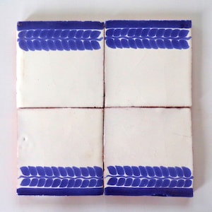 25-PW79 4x4 Talavera Decorative Hand Made/Painted Mexican Clay Tile in Blue on Pure White Background (Shipping Included) (Read Description)