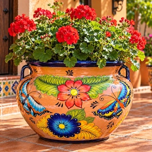 Large Talavera Butterfly Planter Pot, Hand Painted Mexican Ceramic Flowerpot, Colorful Outdoor Garden Pottery, Hacienda Patio Decor, 17 Inch