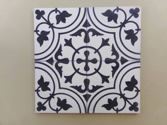 6 Encaustic Cement 8x8 Black White Decorative Tile Unsealed Etsy