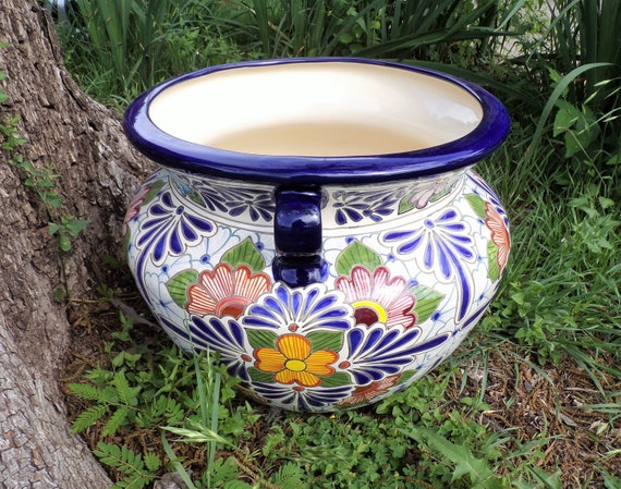 Mexican Flower Pot  Hand Painted Talavera Planter (Extra Large)