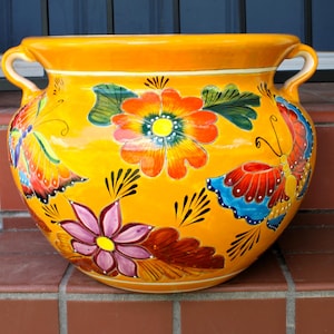 TFPL-Talavera Planter Large Decorative Clay Flowerpot, Hand Made/Painted, Pottery, Butterfly, 14 x 15 (Shipping Included) (Read Description)