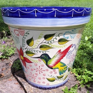 TFPL-Talavera Hummingbird Planter Large Deco Ceramic Flower Pot, Hand Made/Painted Pottery, 15.5x16 (Shipping Included) (Read Description)