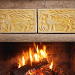 2-D707 Dimensions Embossed/Relief Hand Made/Painted Decorative Bisque Tile, Deer in Yellow, 4x6 (2) (Read Description)
