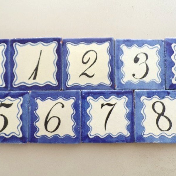 Blue Border Talavera Decorative Hand Painted Mexican Clay Tile House Numbers 0-1, 3, 4 & 7-8 in 4x4 (Shipping Included) (Read Description)