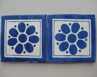 15-T55 6x6 Decorative Talavera Hand Made/Painted Mexican Clay Tile of Flower in Blue (Shipping Included) (Please Read Description)