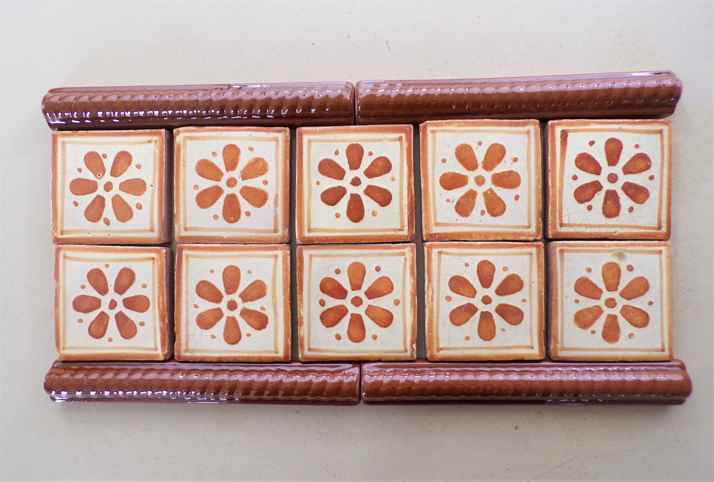 14-Mixed Box of 2.75x2.75 Talavera Hand Made/Painted Mexican Decorative Tiles and Solid 7.5x1 Trim (Shipping Included) (Read Description)