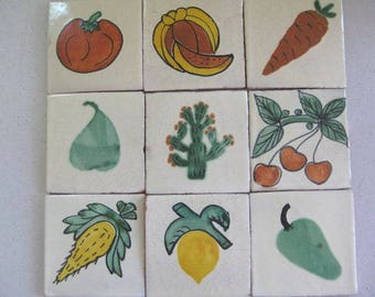 28-4x4 Fruits & Vegetables Talavera Handmade/Handpainted Mexican Clay Tile (Shipping Included) (Please Read Description)