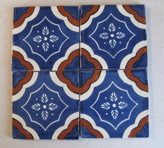 25 T44 3x3 Talavera Decorative Hand Painted Mexican Clay Tile In Blue Terracotta Shipping Included