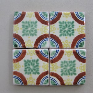 25-T40 2.75x2.75 Talavera Decorative Hand Painted Mexican Clay Tile in Green/White/Yellow/Terracotta (Shipping Included) (Read Description)