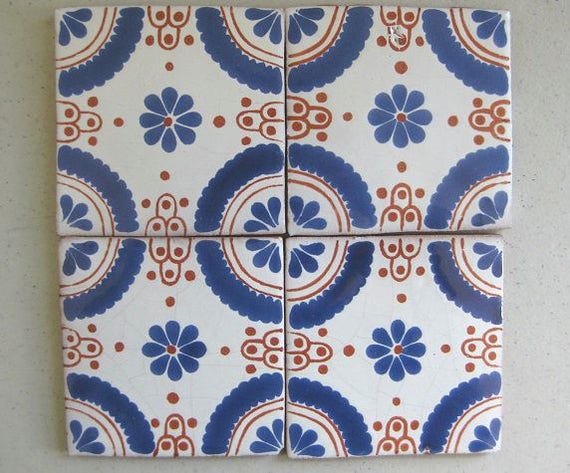 25 Pw35 4x4 Talavera Decorative Handmade Mexican Clay Tile In Etsy
