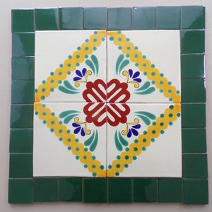 T-103 Talavera 6x6 Colorful Decorative Mexican Clay Tiles Surrounded by 2x2&#39;s in Special Green (Shipping Included) (Please Read Description)