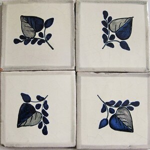 25-T88 4x4 Talavera Decorative Handmade Mexican Clay Tile of Leaf In Blue/Gray (Shipping Included) (Please Read Description)