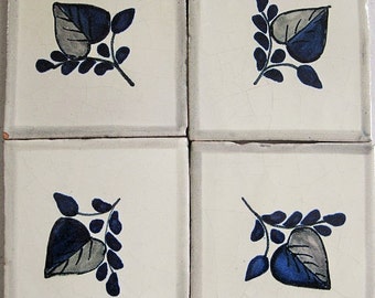 25-T88 4x4 Talavera Decorative Handmade Mexican Clay Tile of Leaf In Blue/Gray (Shipping Included) (Please Read Description)