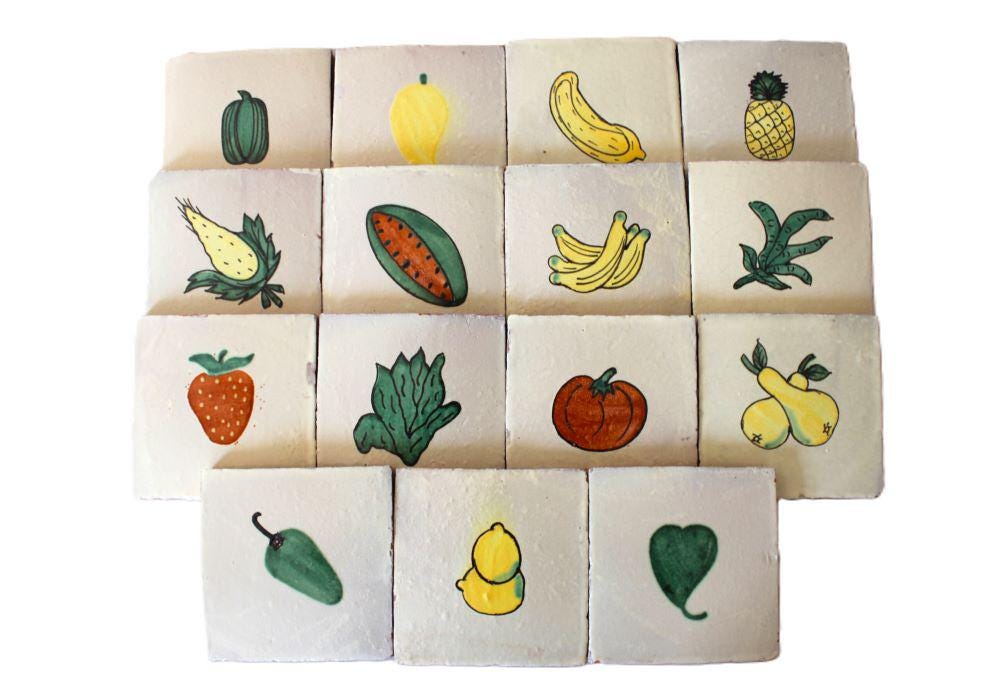 ON SALE:  15 - 6x6 Fruits & Vegetables Talavera Hand Made/Painted Mexican Clay Tile (Shipping Included) (Please Read Description)