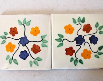 15-T67 (JL) 5.78x5.78 Decorative Talavera Hand Made Hand Painted Mexican Clay Tile of Flowers (Shipping Included) (Read Description) (2nds)