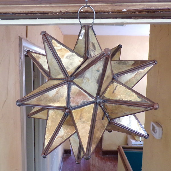 ON SALE:  Rustic Bronzed Tin & Glass Star Hanging Fixture or Globe/Ornament (From Mexico) (Please Read Description)