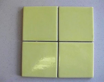 25-Yellow Handmade Mexican Clay Tile in 4x4 (Shipping Included) (Please Read Description)