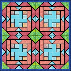 Quarter Rose Stained Glass Quilt Foundation Paper Piece Quilting Block Pattern PDF image 1