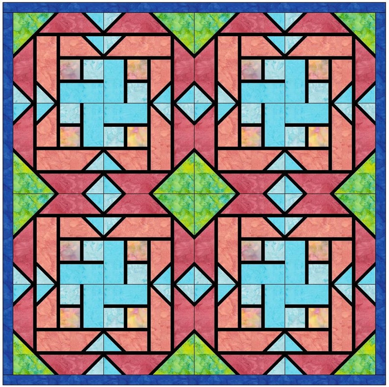 Quarter Rose Stained Glass Quilt Foundation Paper Piece Quilting Block Pattern PDF image 1