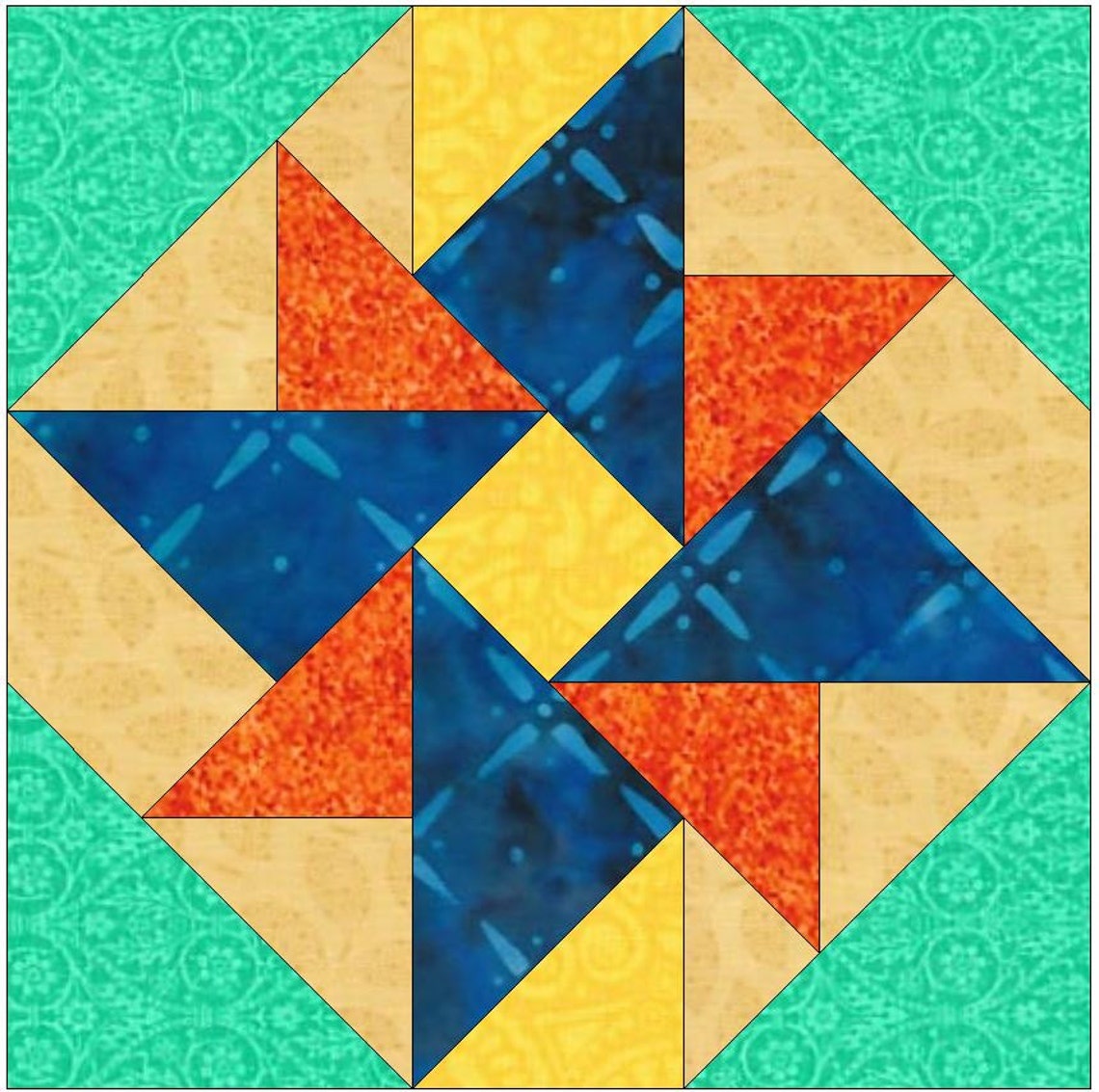 Double Windmill Quilt Pinwheel Template Quilting Block Pattern Etsy