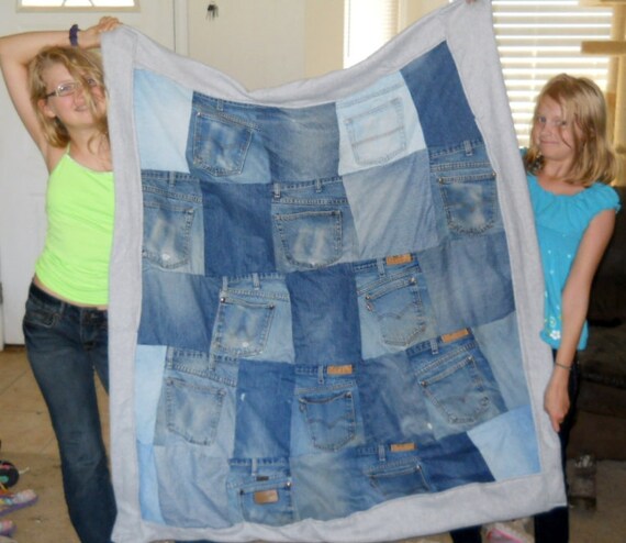 Blue Jean Quilt With Polar Fleece Back And Actual Jean Etsy etsy