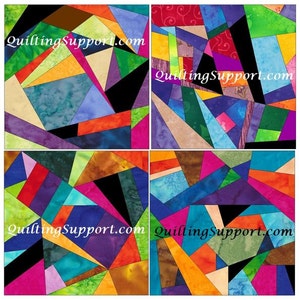 Complex Crazy Patch Quilt Set 3 Paper Foundation Piecing Quilting 4 Block Patterns PDF