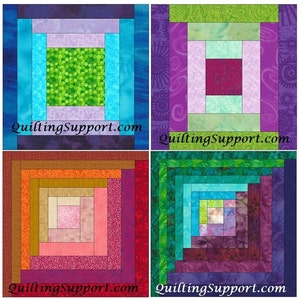 Log Cabin Quilt Set 2 Paper Foundation Piecing Quilting 4 Block Patterns PDF