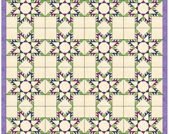 Square-in-Square Feathered Star Quilt Template Quilting Block Pattern PDF