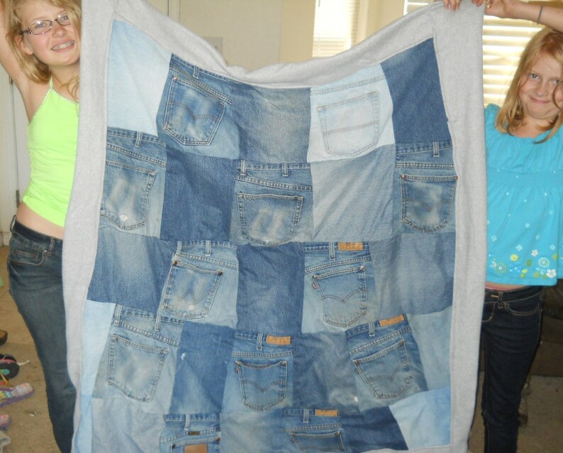 Blue Jean Quilt With Polar Fleece Back and Actual Jean Etsy