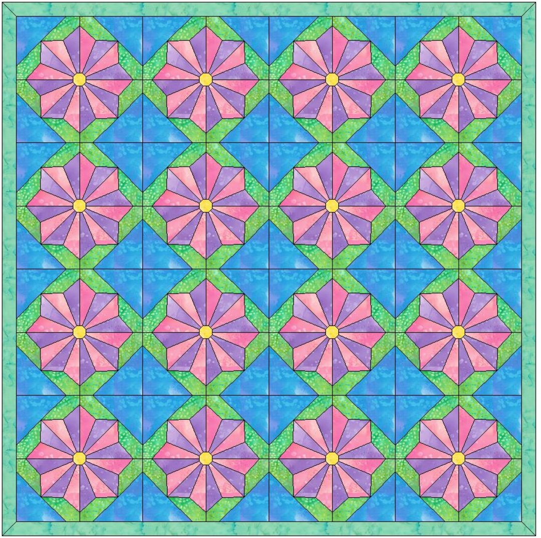 Purple Coneflower Quilt Template Quilting Block Pattern PDF Etsy