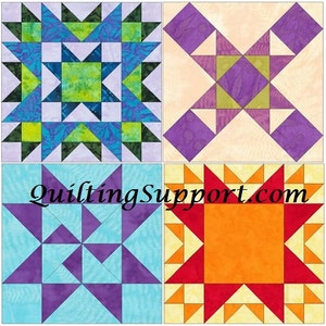 Star Chain Quilt 15 Inch Block Set of 4 Paper Piece Template Quilting Block Patterns Set 1 PDF