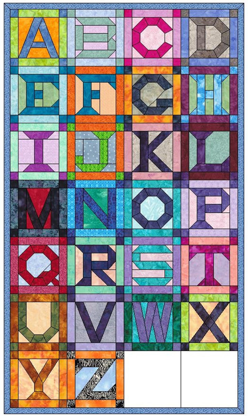 Alphabet Quilt 26 Letter Set Paper Piece Foundation Quilting Block Pattern image 1