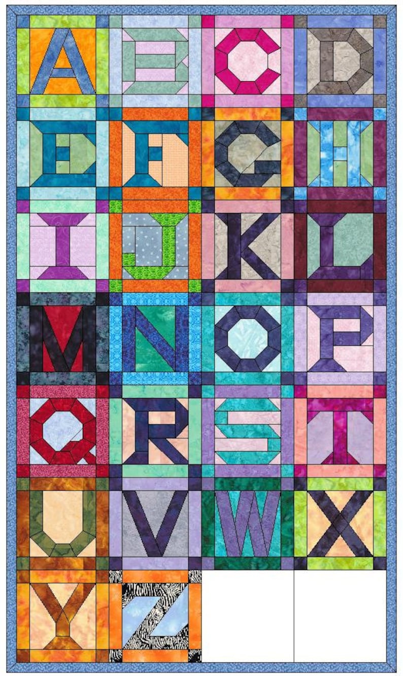 Alphabet Quilt 26 Letter Set Paper Piece Foundation Quilting Block Pattern image 1