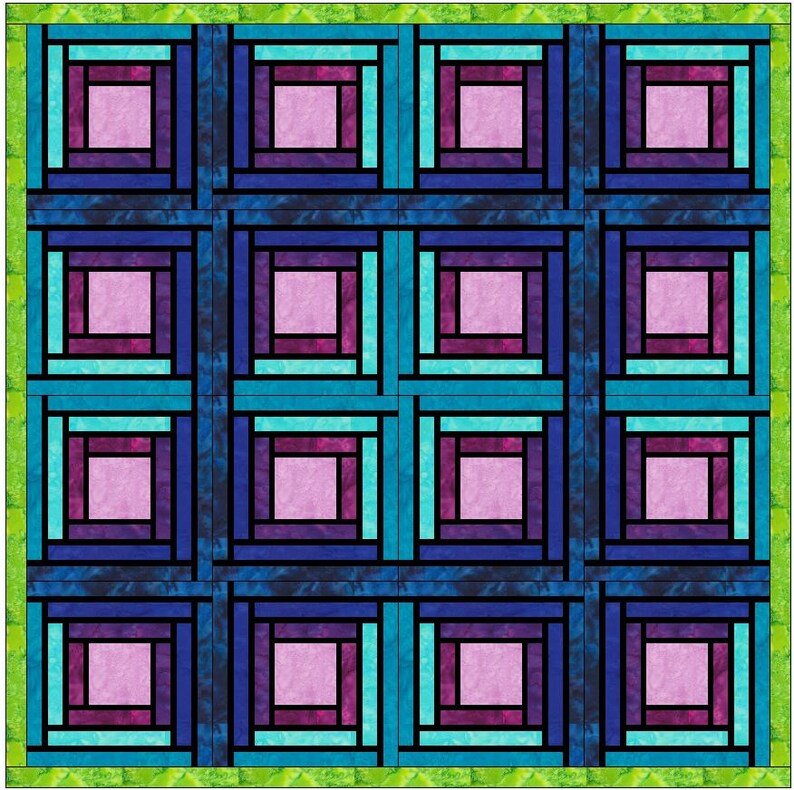 Stained Glass Log Cabin Quilt Paper Piece Foundation Quilting Etsy